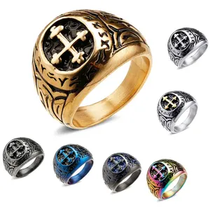 Schmuck Retro Old Cross Totem Ring Domineer Herren Trend Wide Face Zeigefinger Ring Edelstahl CLASSIC Edelstahl 50pc