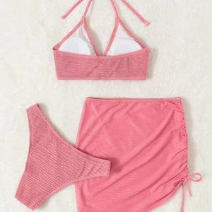 Conjunto de Traje de Baño de Lujo de 3 Piezas para Mujer, Diseño 3D Personalizado, Bikini con Anillo Halter, Falda de Playa, Bikini Triangular con Pedrería - Product Image 6