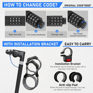 <span class=keywords><strong>Antivol</strong></span> de vélo portable en alliage de zinc pour VTT, haute sécurité, câble épaissi, <span class=keywords><strong>antivol</strong></span>, cadenas à chaîne à code à 5 chiffres - Product Image 3
