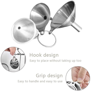 Conjunto de 3 Funis Pequenos de Aço Inoxidável para Cozinha, Vários Tamanhos, Ferramenta de Metal, Gadget de Cozinha para Garrafa e Lata - Product Image 3