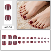 Fabrieksgemaakte wijnrode opzetnagels voor de tenen, glanzende korte vierkante kunstnagels, herbruikbare stevige kunstnageltips, bulk pedicure