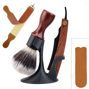 ZY Ensemble de rasage professionnel 5 pièces : Rasoir droit en bois de rose, brosse en nylon, affûteur en cuir, support imprimé <span class=keywords><strong>3D</strong></span> – <span class=keywords><strong>Kit</strong></span> de toilettage pour hommes – Vente en gros - Product Image 1