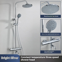 Colonne de douche thermostatique contemporaine en laiton noir avec barre coulissante pour hôtels, jet pluie et jet doux