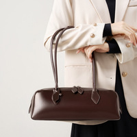 Sac à bandoulière en cuir véritable pour femmes, poignée unique, forme tube longue, style vintage, utilisation toutes saisons, fermeture à glissière