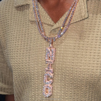 Lettres personnalisées Long pendentif Baguette Moissanite 925 argent Sterling plaque d'or Hip Hop mode Vertical pendentif collier hommes