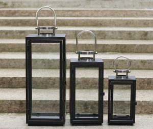 מודרני פשוט זכוכית פנס מתכת פנס סט Windproof נייד הוריקן מנורת עבור חיצוני קישוט - Product Image 3