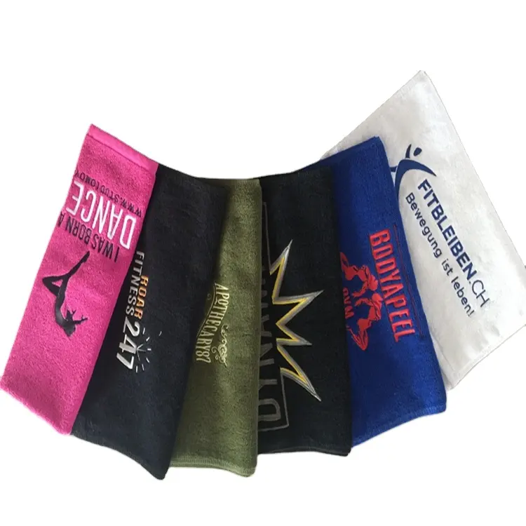 100% cotton high quality sports towel OEM training towelling embroidery patch letters gym towel