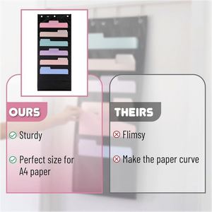 Hanging Wall <b>File</b> Organizer, 6 Pockets Black Oxford Cloth with 2 Hangers, Over the Door <b>Storage</b> for Home Office & Classroom - Product Image 3