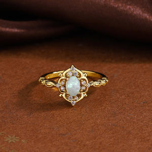 Fine Jewelry KYRA0420 Blanc Moonlight Opal Plaqué Or Vintage Gravé <span class=keywords><strong>Noble</strong></span> Royal Ring - Product Image 3
