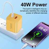 Chargeur mural rapide portable PD 40W pour téléphone portable, USB Type-C, pour iPhone, pour Samsung, adaptateur de voyage, Royaume-Uni, UE, États-Unis
