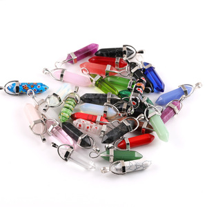 Pendentif double pointe en pierre naturelle, couleurs mélangées, serti clos, pour la fabrication de bijoux DIY, accessoires de charme unisexe - Product Image 2