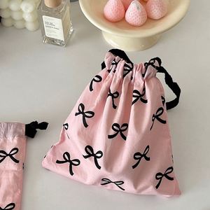 Custom Logo Personalized Cute Pattern Soft Fabric Calico Canvas <b>Drawstring</b> Bag Cotton Jewelry Gift <b>Pouch</b> With Double String - Product Image 6
