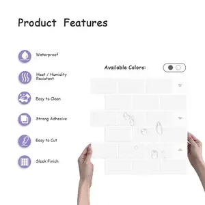 Su geçirmez kendinden yapışkanlı saf beyaz metro kabuğu ve sopa fayans 3D duvar panelleri mutfak banyo seramik daire ısıya dayanıklı