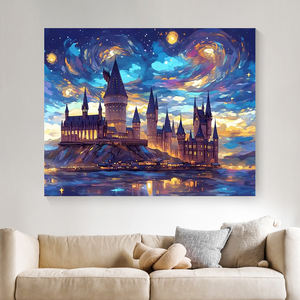 Peintures de paysages personnalisables, peinture par numéros DIY, adaptées aux adultes, châteaux sous le ciel étoilé de nuit, décoration artisanale pour <span class=keywords><strong>la</strong></span> <span class=keywords><strong>maison</strong></span> - Product Image 2