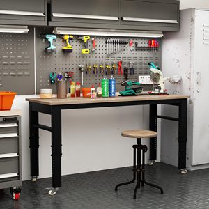 Banc de travail réglable en hauteur, 47,2 pouces, banc de travail robuste, table de travail mobile avec roulettes verrouillables - Product Image 2