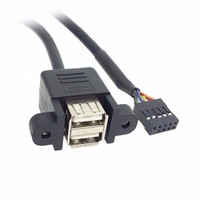 Carte mère 9 broches 2.54mm en-tête vers double USB 2.0 femelle câble de données de montage sur panneau à vis