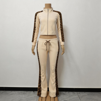 Ensemble de survêtement 2 pièces pour femme en velours côtelé avec fermeture éclair, pantalon évasé à rayures latérales, en coton et élasthanne, collection automne, tenue décontractée assortie