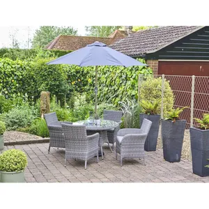 Freizeit grow Monaco 4 Sitz Stein bindung rundes Ess-Set mit 2,5 m Sonnenschirm