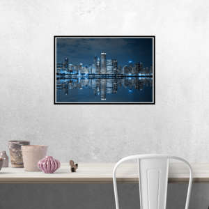 Потрясающая Печать на холсте Городской Ночной горизонт с яркими огнями и отражениями для городского декора - Product Image 3