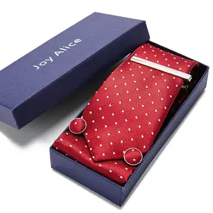 Cravate bleue pour hommes de mode cravate Jacquard tissé cravate pour mariage dans une boîte-cadeau