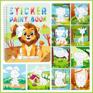 Children's Sticker Painting Book with DIY Cartoon <b>Animals</b> Dinosaurs & Ocean Themes Number Pasting Puzzle - Product Image 2