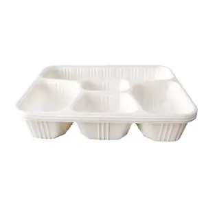 Eco Friendly 5 compartments tray Biodegradable Plastics Food Container Package Cornstarch Plates disposable plates