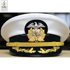 Gorra de Pico de Algodón/PVC/Lana con Bordado Dorado de Capitán Almirante para Hombre SIHAWK OEM, Gorra de Oficial al por Mayor - Product Image 2