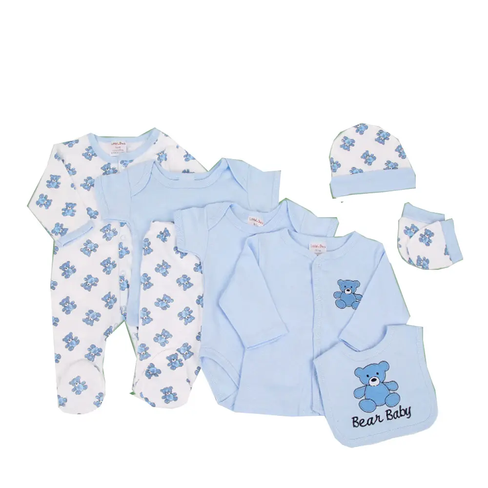 100% Katoen Breien Print Kleur New Born 8 Stuks Baby Kleding Sets 3-6 Maanden Jongen Meisje Rompertjes Bibs Pyjama Set