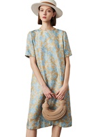 Damen Umweltfreundliches Chiffon-Seiden Waschbares Midi Sommer Blumenmuster Digital Boho-Stil A-Linien-Silhouette Kurzarm-Tunika-Oberteil