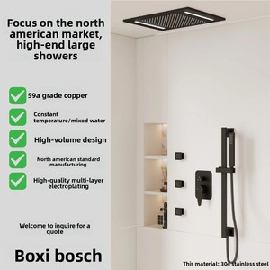 Cross-border 20*14 Inch Recessed <b>LED</b> <b>Light</b> Three-function Stainless Steel Handheld <b>Shower</b> Lift Rod Top Hotel American Style BXW- - Product Image 5