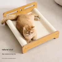 Griffoir pour chat 2-en-1 en bois durable et sisal tressé, surface à griffer, protection de canapé anti-rayures, protège-meubles, lit pour chat