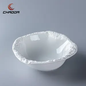 CHAODA Luxury Stoneware Home Decor Ceramic Bowls White Irregular Round Rim Ceramic Bowl