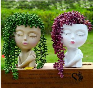 Lady Face Planter, Head Girl Heads Maceta Linda Maceta Estatua femenina Macetas, Arte Resina Suculenta - Product Image 3