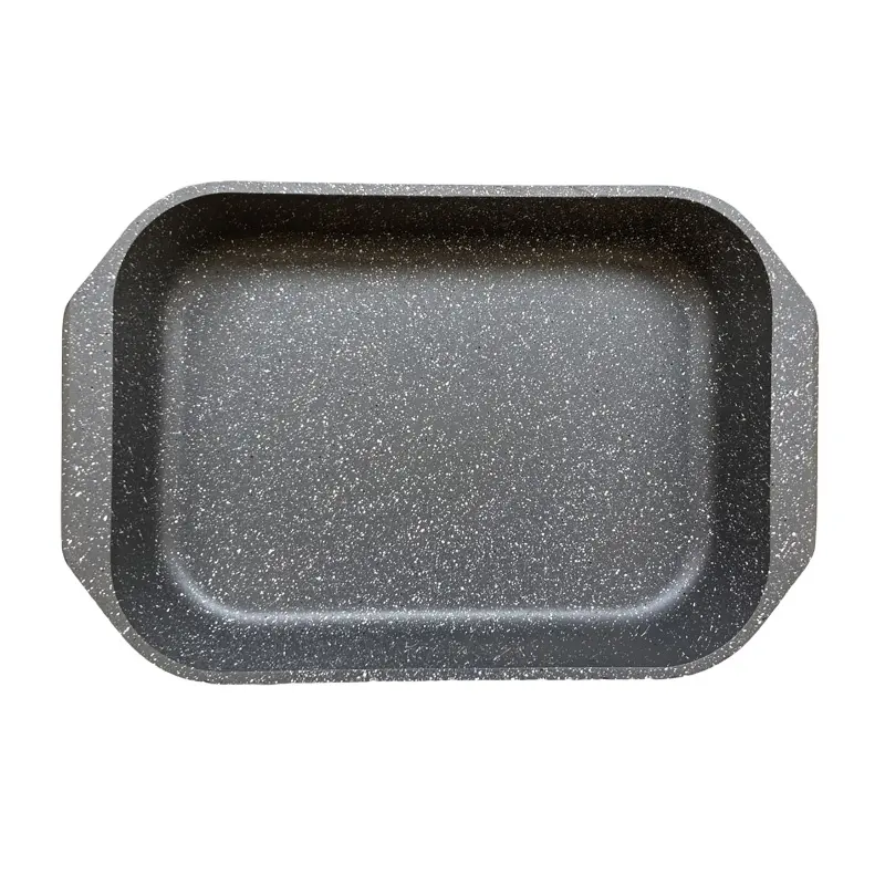 ダイキャストアルミニウム焦げ付き防止大理石コーティング楕円形ロースターパン/ガラスカバー付きフィッシュパン
