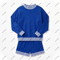 Ensemble sweat-shirt à col montant et short en molleton French Terry pour bébés filles, avec patchwork à carreaux, survêtement à manches longues