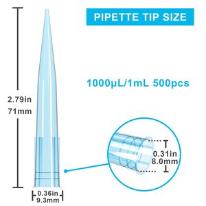ปลายปิเปต 1000L 500 ชิ้น ใส สีฟ้า พลาสติกโพลีโพรพิลีนอเนกประสงค์สำหรับการถ่ายโอนของเหลวในห้องปฏิบัติการ - Product Image 2