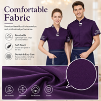 Uniforme de serveur à col mandarin chinois à manches courtes avec tablier assorti, tenue de service élégante pour restaurant chinois haut de gamme