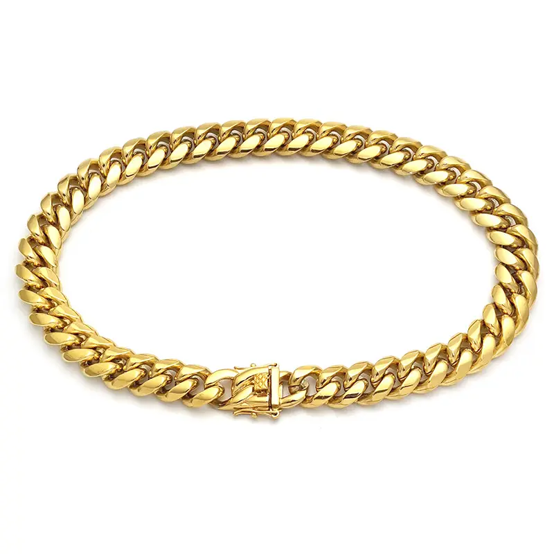 24 inch stainless steel 18k gold plated mens cuban link chain necklace and bracelet 14mm