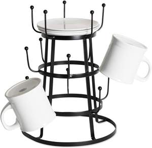 حامل أكواب قهوة حديدي أسود عتيق بتصميم ريفي، رف تجفيف وعرض ومنظم - Product Image 1