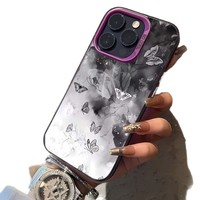 Coque de téléphone portable INS Papillon Coloré Argenté pour iPhone 16 Plus 15 17 Pro Max, Coque Arrière Transparente IMD