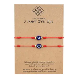 Woven Beaded Lucky Braided On Hand Wish Card String Wax Evil Thread Red Turkish Eye Bracelet