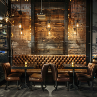Luxe européen marron carré en bois cuir commercial Pizza Hut Coffee Shop Restaurant canapé stand Table siège canapé meubles