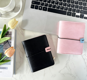 Carnet à spirales A7 en PU à blocs de couleur, carnet de planification pour étudiants et bureau avec bande élastique, journal de poche portable, classeur de budget - Product Image 5