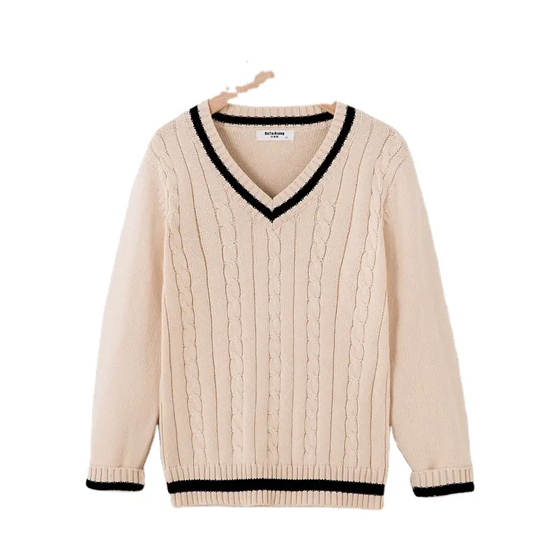 2024 spring and autumn New kids 100% cotton cable sweater Boys and girls pure cotton pullover knitted sweater