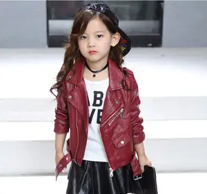 Hao Baby Spring Autumn Children's Wear Cool Girls PU Leather Short Belt Buckle Kid Solid Color Leather Jacket