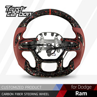 Volant en fibre de carbone forgé sur mesure pour Dodge Ram TRX 1500 3500 4500 2018-2022 Rebel avec support en cuir perforé et LED