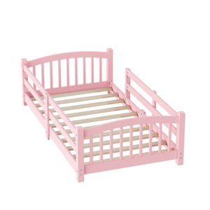 Letto Montessori a terra senza porta, con telaio in legno massello rosa e sponde di sicurezza complete <span class=keywords><strong>per</strong></span> bambini e bambine - Product Image 6