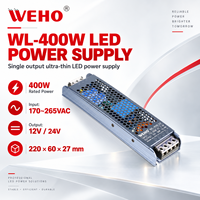Alimentation LED ultra-mince à sortie unique WEHO WL-400 Série 400W 12V 24V pour luminaires LED commerciaux, idéale pour l'éclairage des aéroports