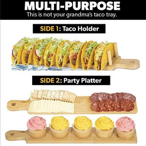 Support à tacos en bambou écologique en gros avec poignée, plateau de service multifonctionnel pour restaurants - Product Image 5