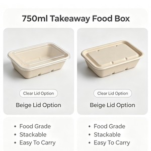 Boîte à emporter jetable légère et compostable de 550 ml, avec couvercle de différents styles, en promotion - Product Image 4
